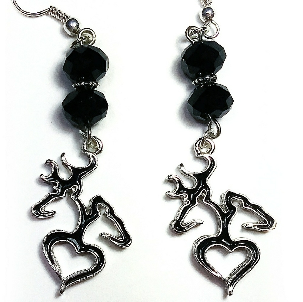 Black Browning Country Buck Doe Love Deer Earrings